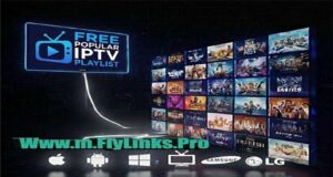 Free Popular IPTV Playlist: M3U New Update 28.11.2025 Modern living room setup with a smart TV displaying a free popular IPTV playlist interface with various channel logos.